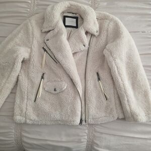Lucky Brand Shearling Teddy Bear Fuzzy Moto Cream Jacket Sz Med